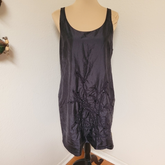 Eileen Fisher Dresses & Skirts - Eileen Fisher Black Silk Sleeveless Dress With Embroidery And Beads